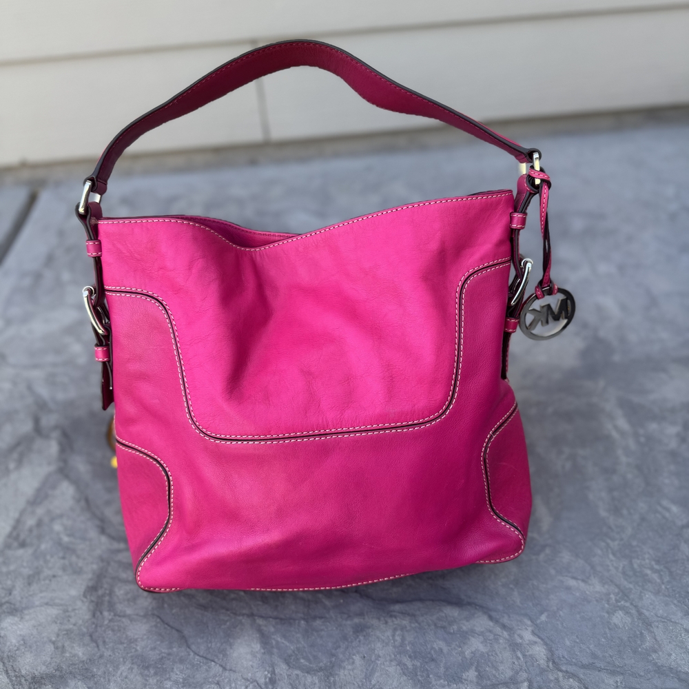 Michael Kors Pink Leather Shoulder Bag with Silver Hardware